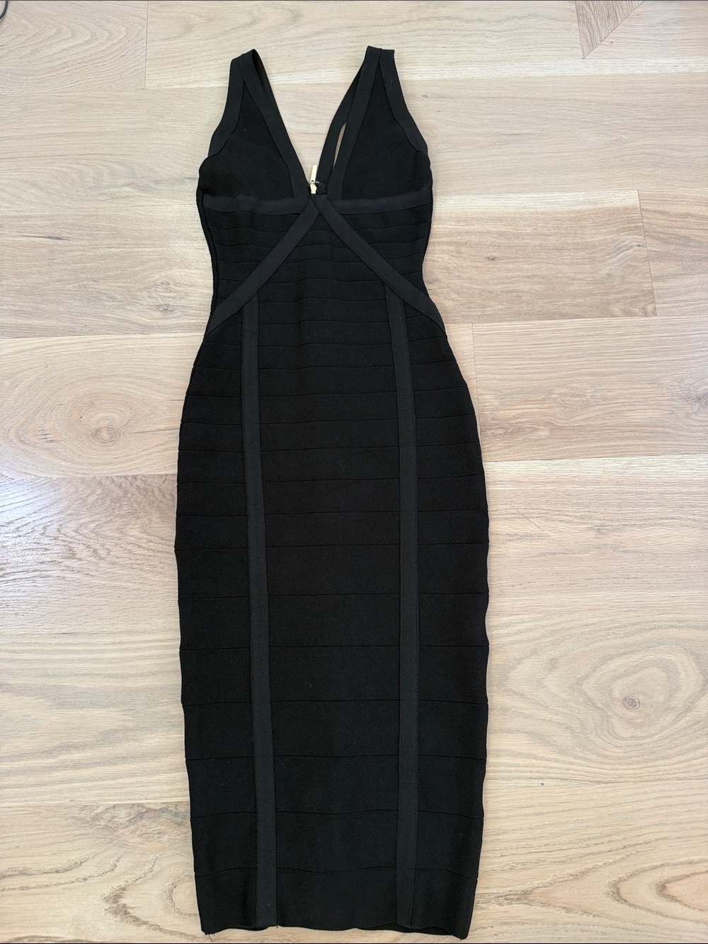 Marciano Black Plunge Neck Full Zip Back Bandage Midi Dress